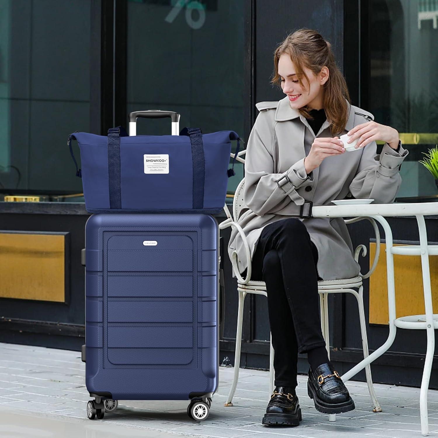 SHOWKOO Großer Hartschalenkoffer XL Blau TSA-Schloss 4