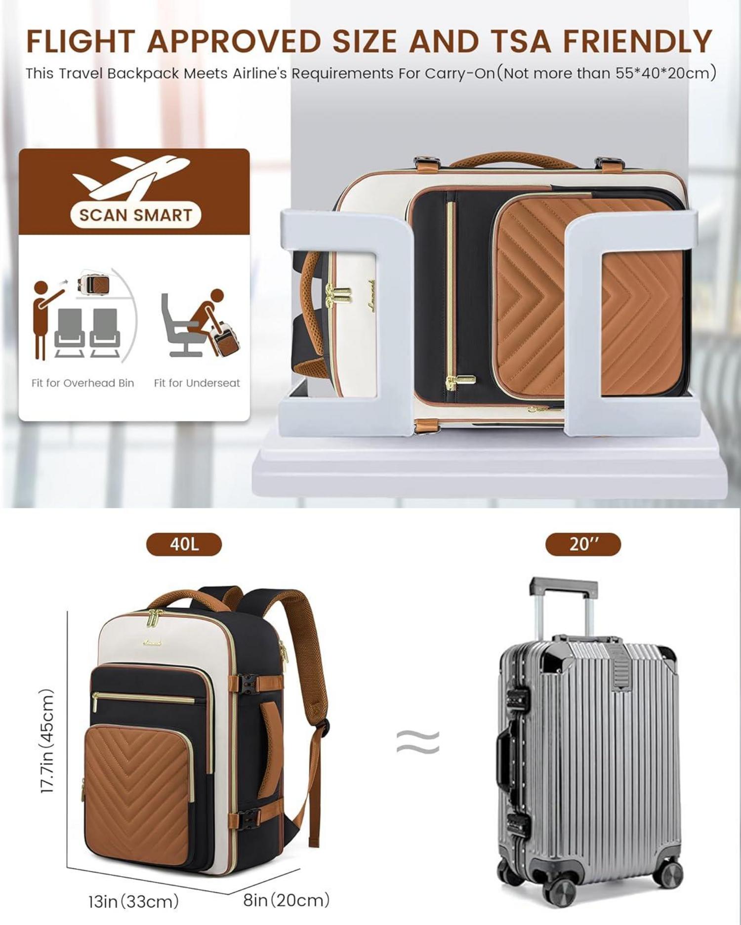 Handgepäck Rucksack 40L Groß, Wasserdicht mit Laptopfach 17