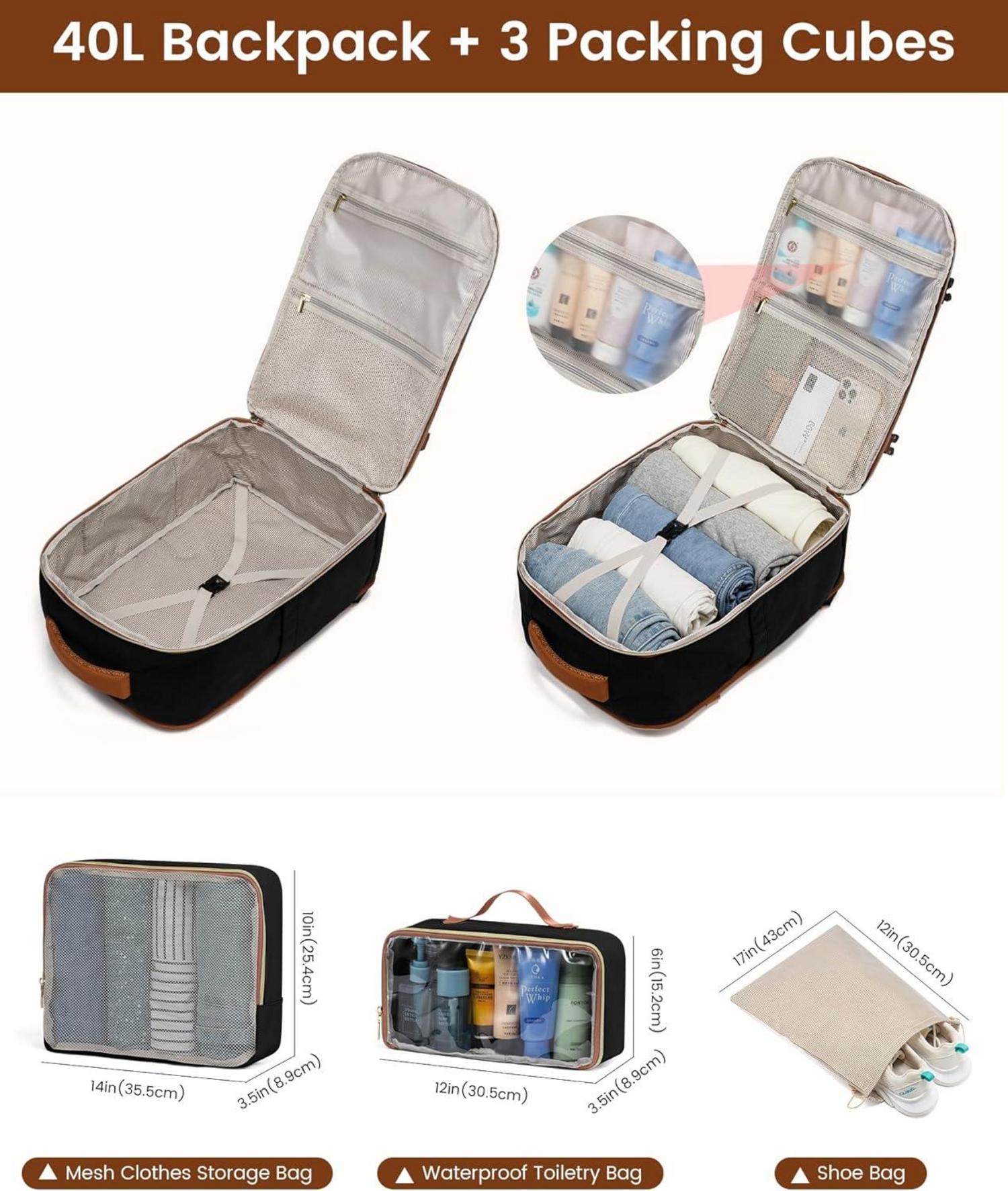 Großer 40L Rucksack Handgepäck Flugzeug Damen Wasserdicht 17 Zoll Laptop Braun