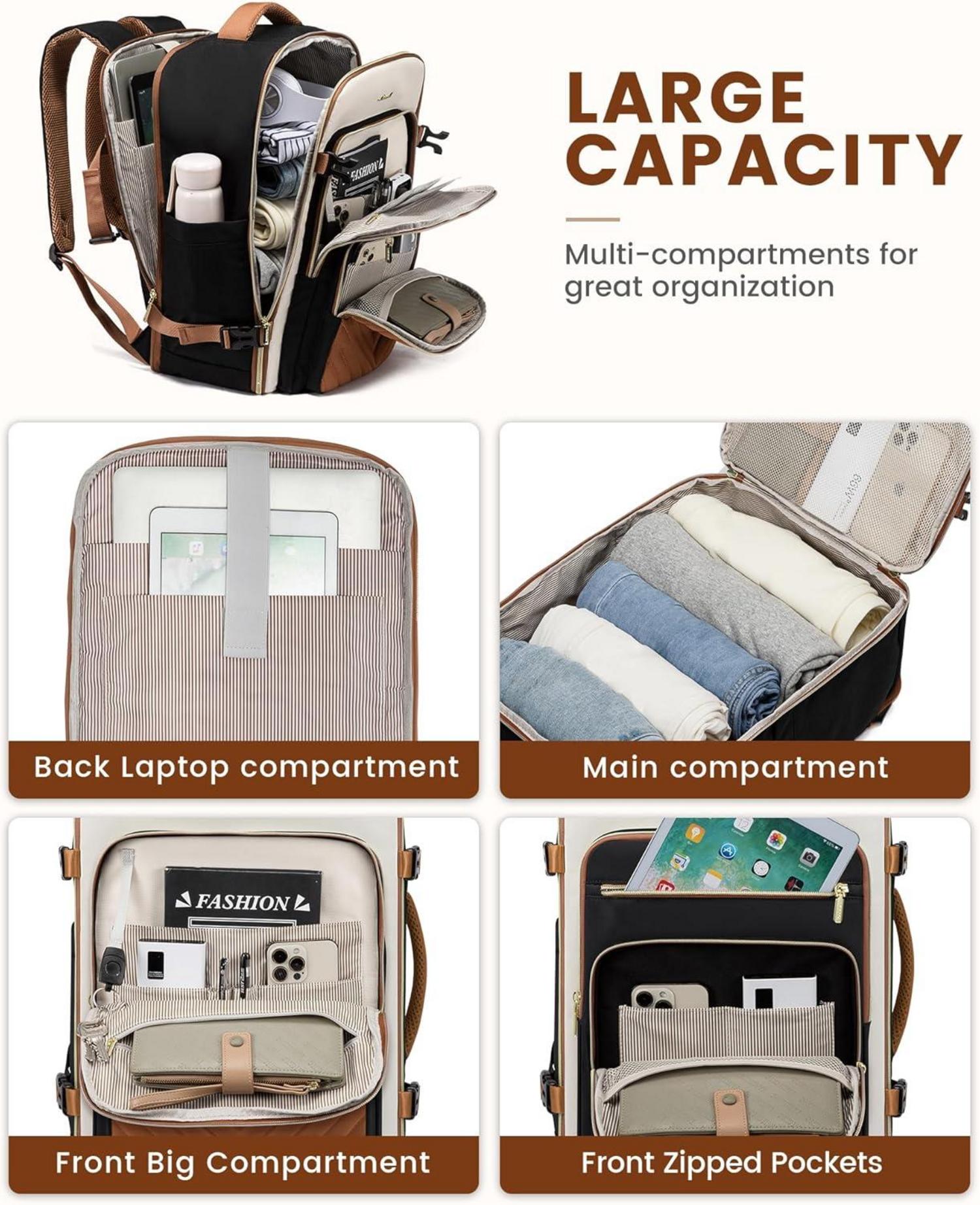 Großer Damen Laptop Rucksack Handgepäck 40L Wasserdicht Braun
