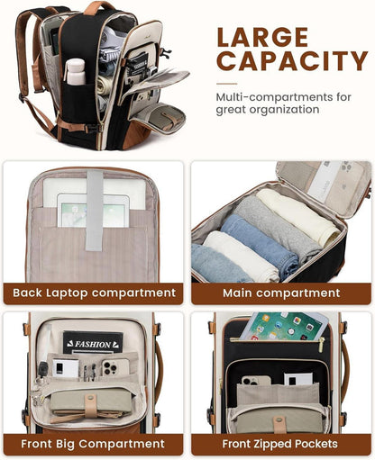 Großer Damen Laptop Rucksack Handgepäck 40L Wasserdicht Braun