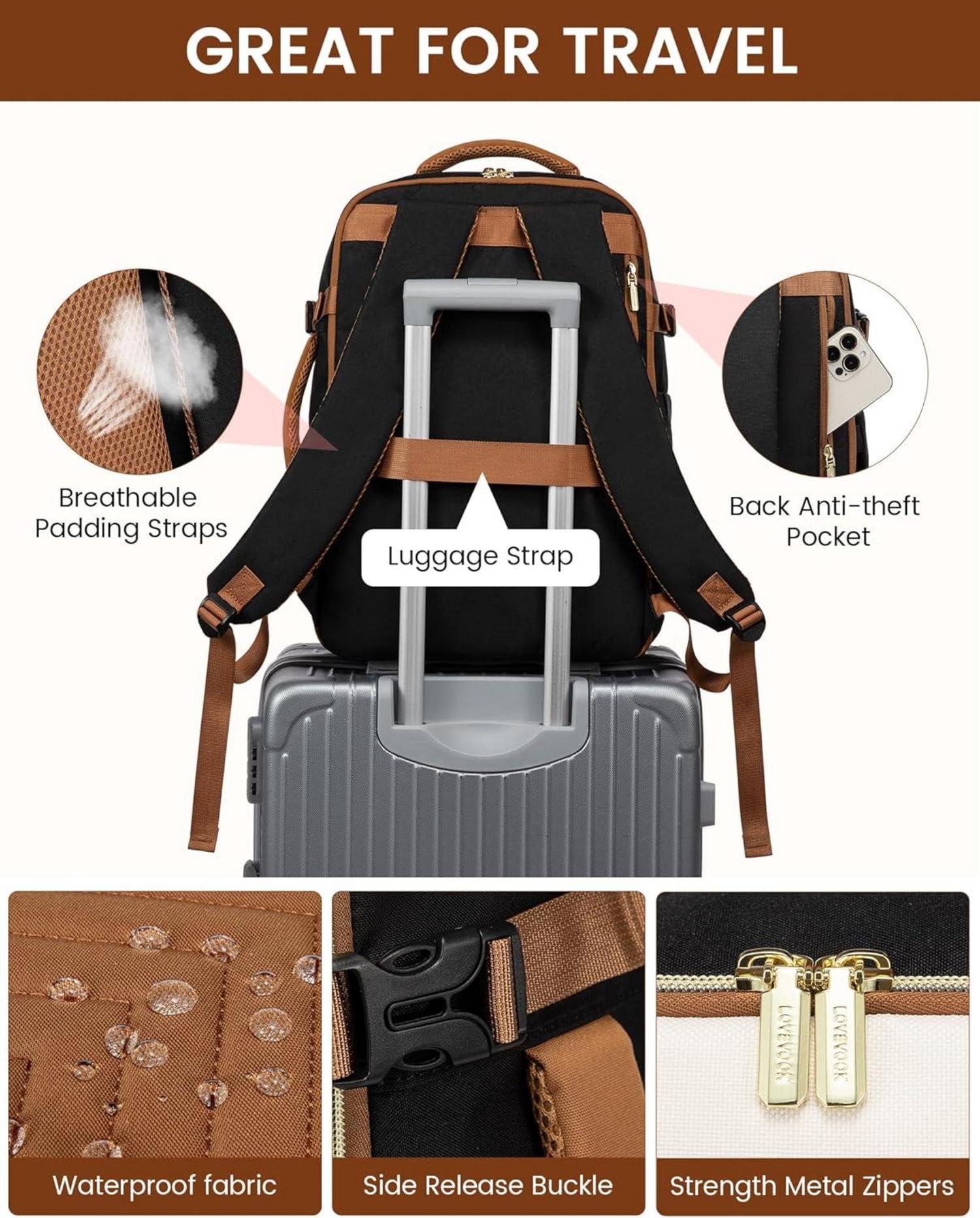 Großer Damen Laptop Rucksack Handgepäck 40L Wasserdicht Braun