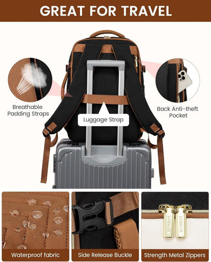 Großer Damen Laptop Rucksack Handgepäck 40L Wasserdicht Braun