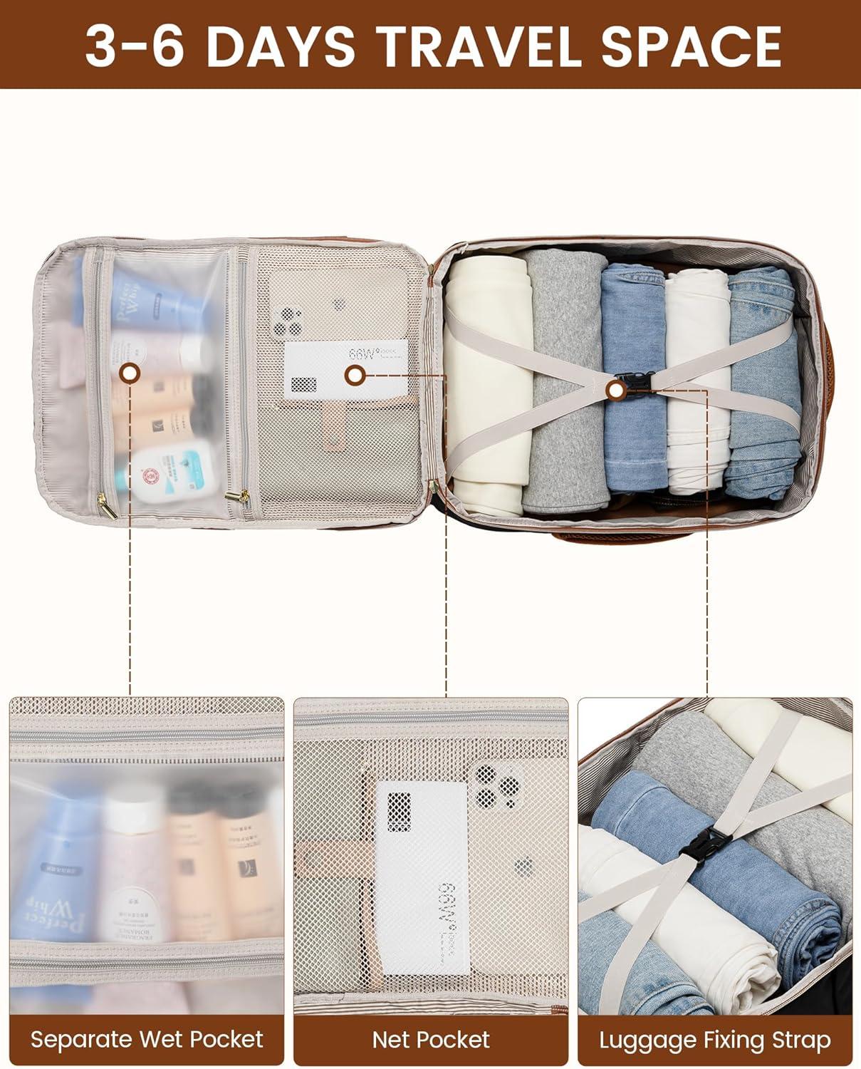 Großer 40L Rucksack Handgepäck Flugzeug Damen Wasserdicht 17 Zoll Laptop Braun