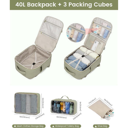 Handgepäck Rucksack 40L Damen Wasserdicht Olivgrün 17 Zoll