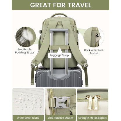 Handgepäck Rucksack 40L Damen Wasserdicht Olivgrün 17 Zoll