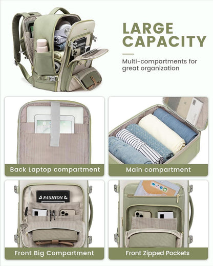 Handgepäck Rucksack Damen 40L Flugzeug Laptop 17 Zoll Wandern Olivgrün