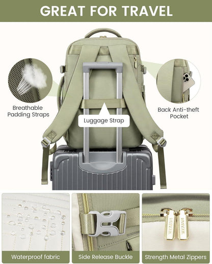 Handgepäck Rucksack Damen 40L Flugzeug Laptop 17 Zoll Wandern Olivgrün