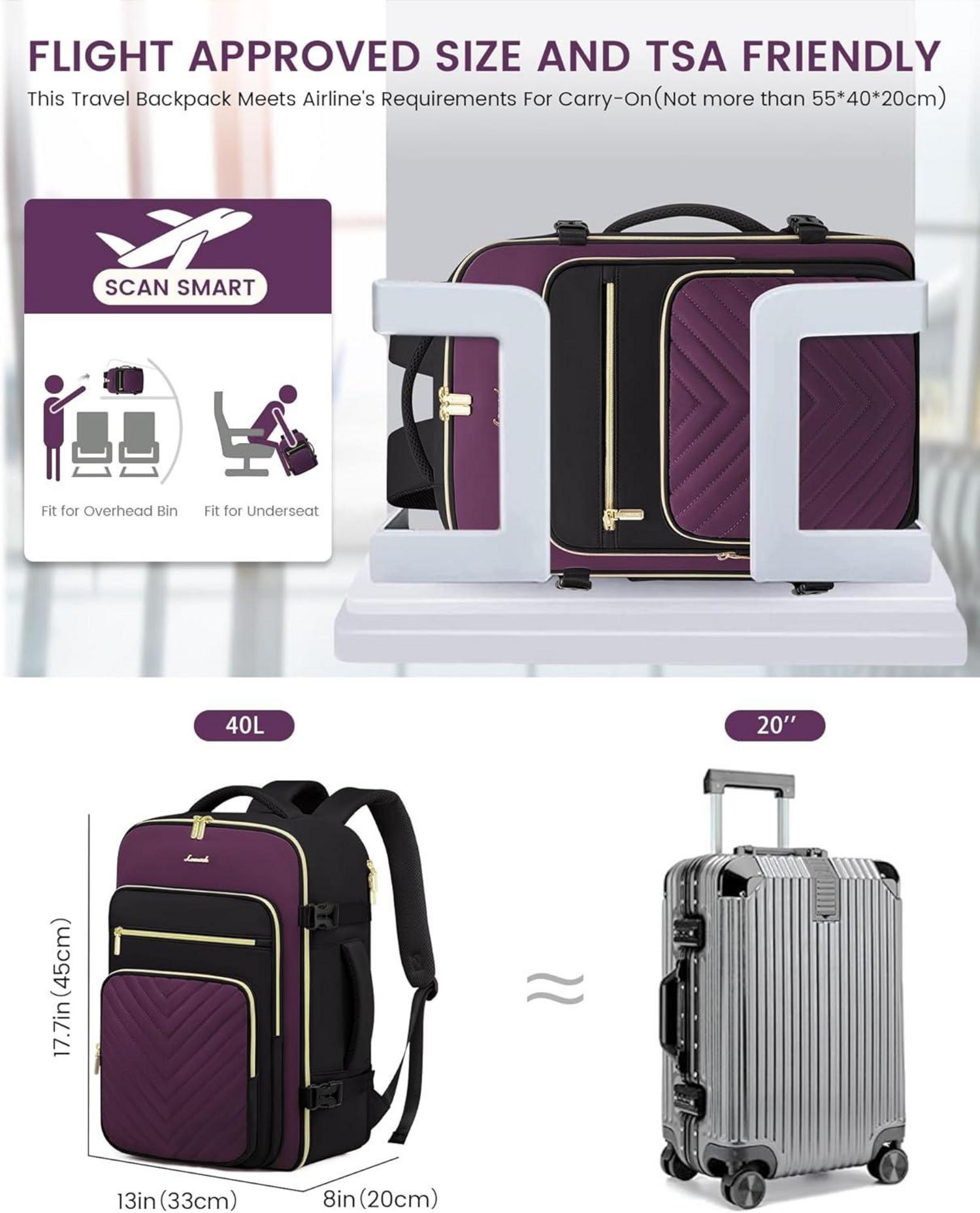 Großer Reiserucksack mit 3 Packing Cubes 40L Schwarz Violett