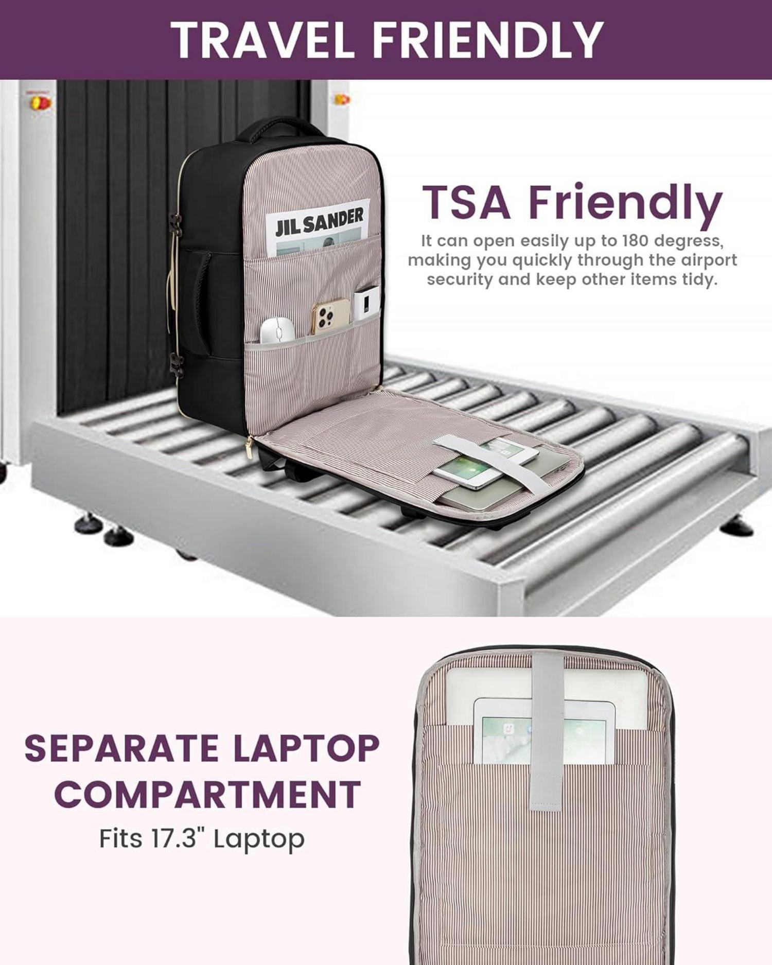 Damen Reiserucksack Schwarz 40L Handgepäck Rucksack wasserdicht mit 3