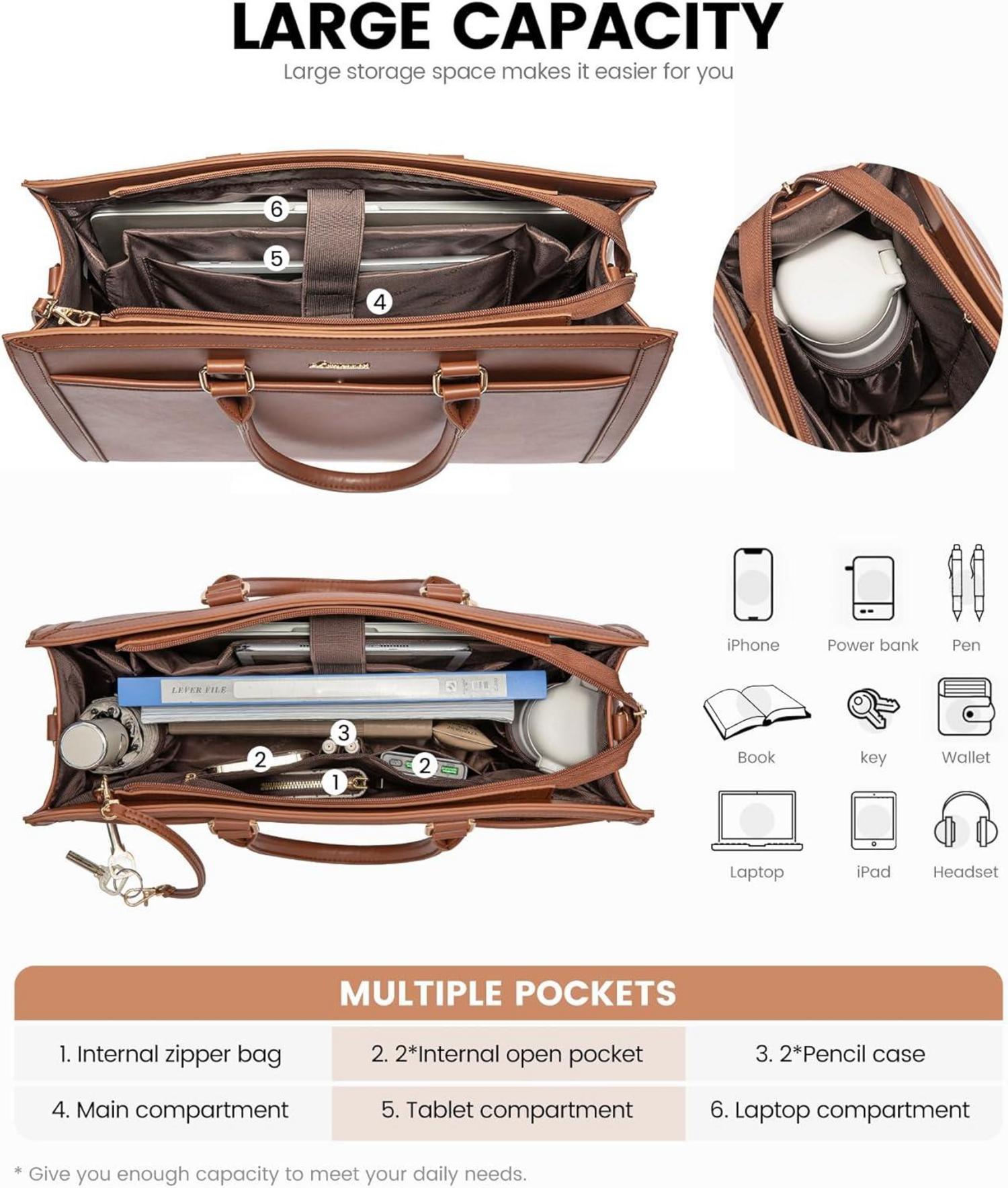 Laptoptasche Damen 15.6 Zoll Handtasche Groß Leder Tote Bag