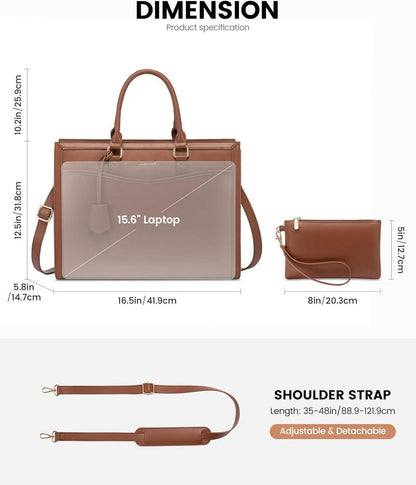 Laptoptasche Damen 15.6 Zoll Leder Handtasche Groß Schultertasche