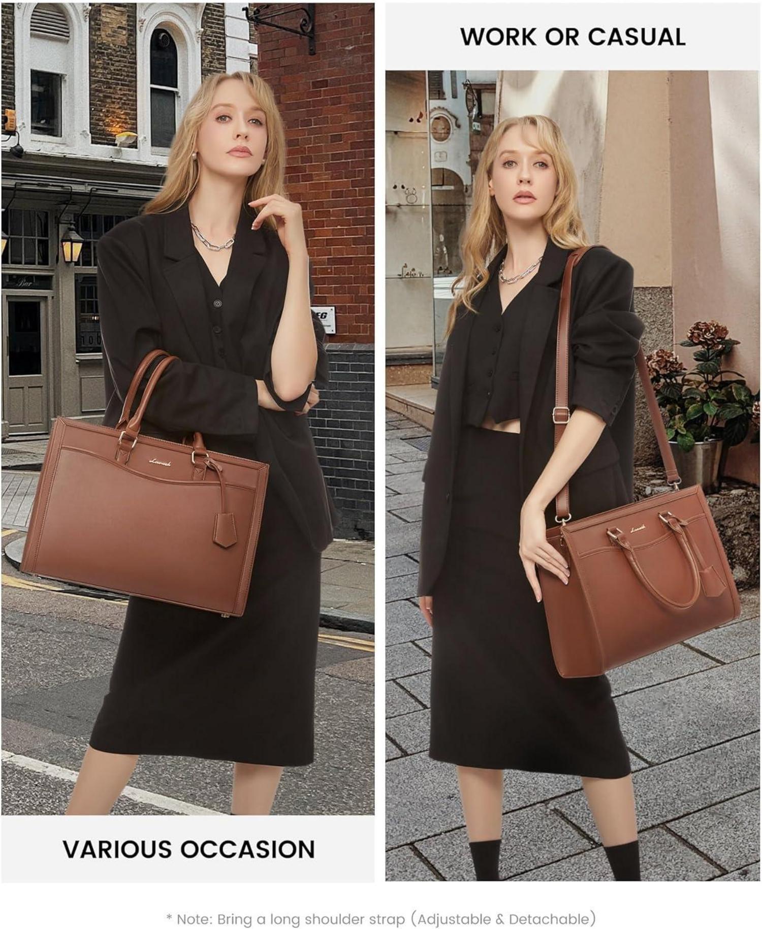 Laptoptasche Damen 15.6 Zoll Groß Handtasche Shopper Leder Tote Bag