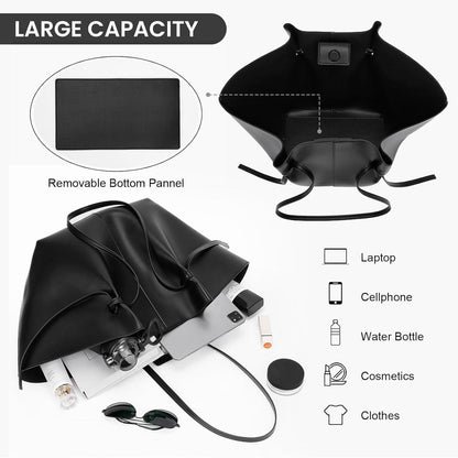 Große Schwarze Handtasche Kunstleder Shopper mit Verstellbarem Schultergurt