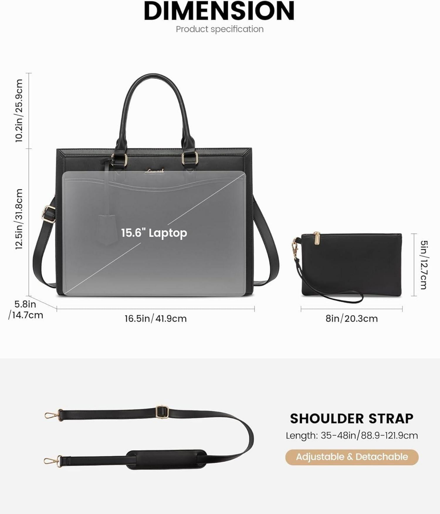 Laptoptasche Damen 15.6 Zoll Groß Leder Tote Schultertasche