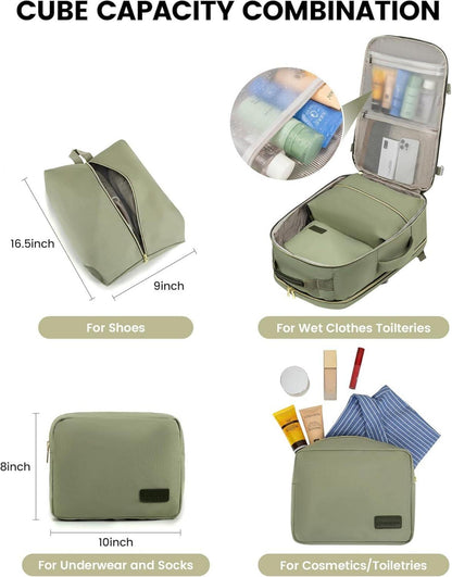 40L Damen Handgepäck Rucksack für Reise Laptop 17 Zoll Wasserdicht Graugrün