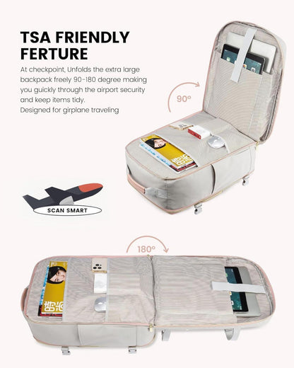 Handgepäck Rucksack 40L Groß Reiserucksack Damen 17 Zoll Laptop Grau