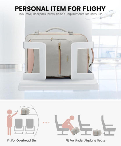 Handgepäck Rucksack 40L Damen 17 Zoll Laptop Reisetasche Grau+rosa