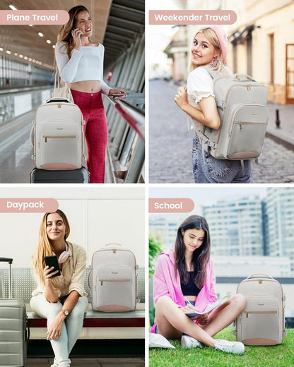 Handgepäck Rucksack 40L Damen Reiserucksack 17 Zoll Laptop Grau Rosa