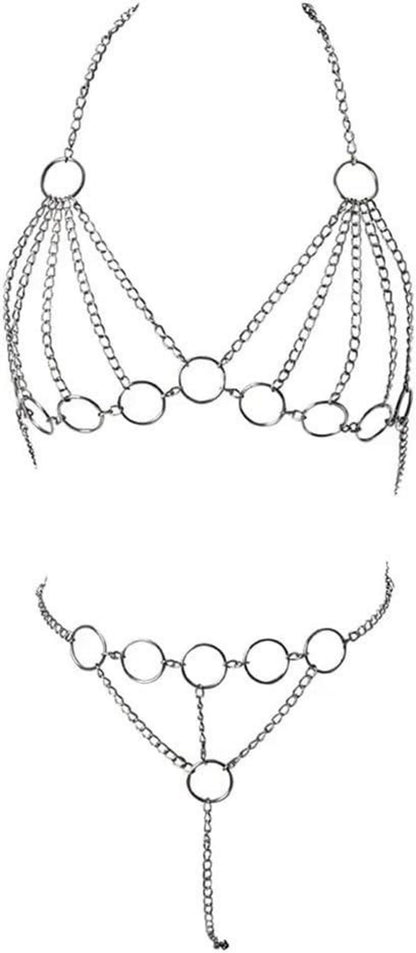 Sexy Metallkette Body Harness Vest Dessous Set bikini Kette