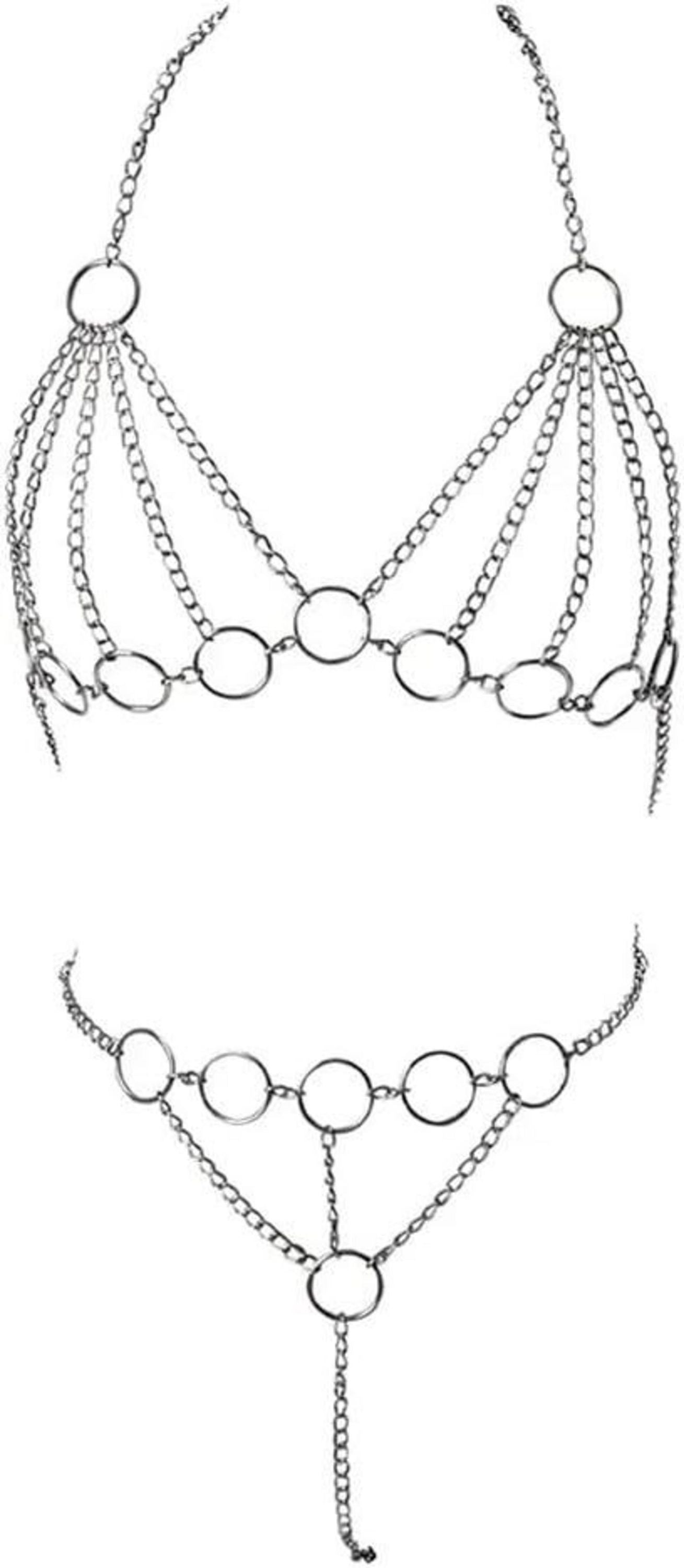 Sexy Metallkette Body Harness Vest Dessous Set bikini Kette