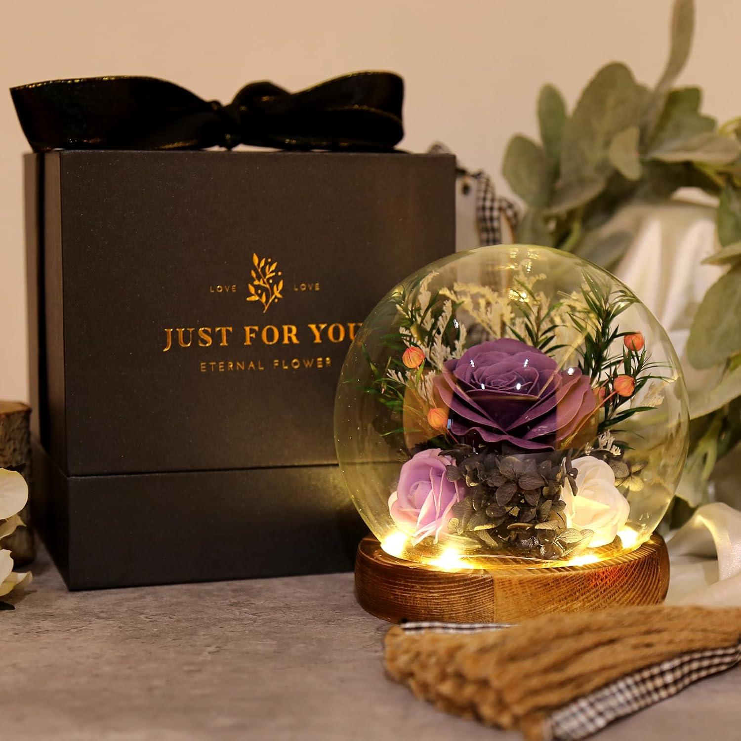 FAYODO Ewige Rose im Glas mit Licht, Infinity Rosen Geschenk für Frauen, Mama, Oma, Freundin - Muttertag, Valentinstag, Geburtstag