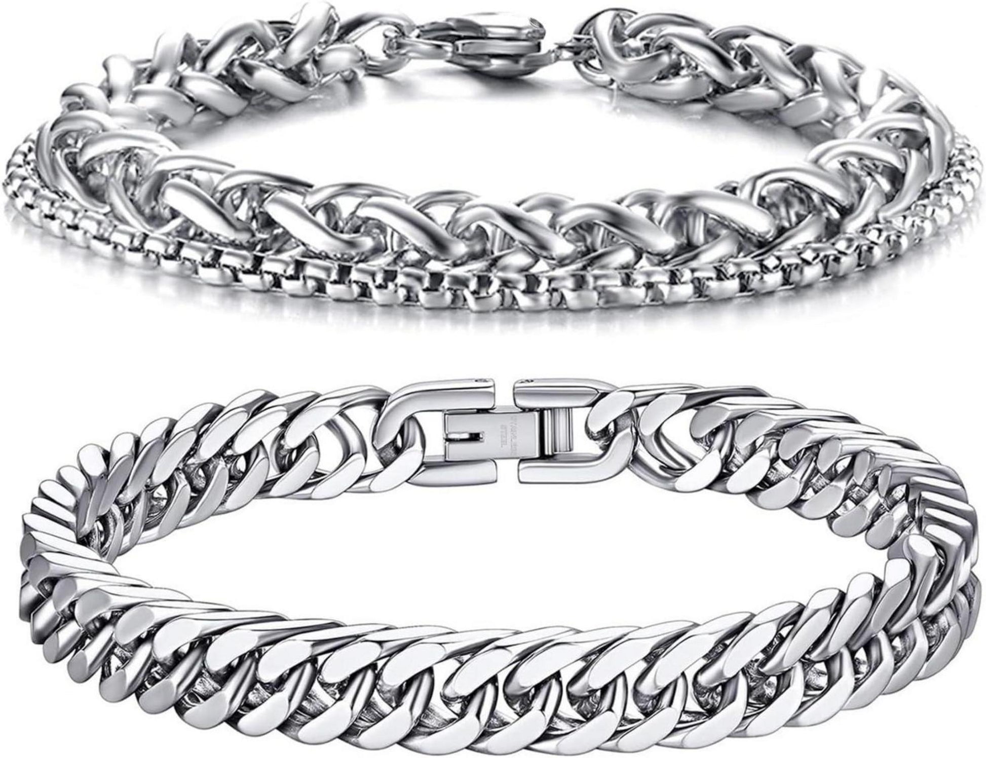 LOCCY Armband Set Silber Edelstahl Herrenarmbänder Panzerkette Glieder