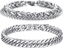 LOCCY Armband Set Silber Edelstahl Herrenarmbänder Panzerkette Glieder