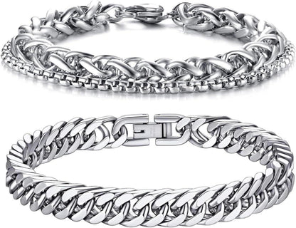 LOCCY Armband Set Silber Edelstahl Herrenarmbänder Panzerkette Glieder