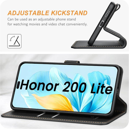 Honor 200 Lite Handyhülle Schwarz Leder Klapphülle mit Kartenschlitzen und Standfunktion