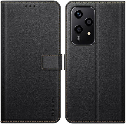 Honor 200 Lite Handyhülle Schwarz Leder Klapphülle mit Kartenschlitzen und Standfunktion