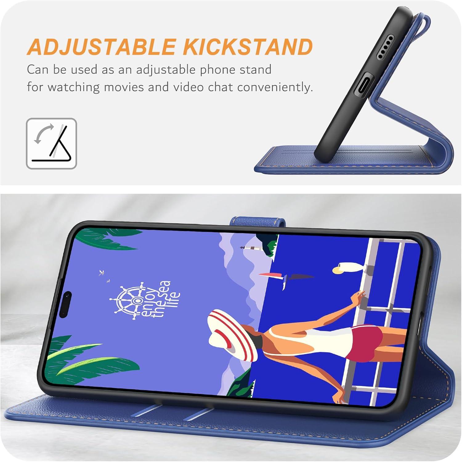 Honor 200 Lite Handyhülle Blau Leder Klapphülle mit Standfunktion