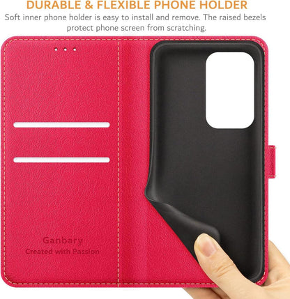Handyhülle für Honor 200 Lite Leder Klapphülle Rot mit Kartenschlitzen