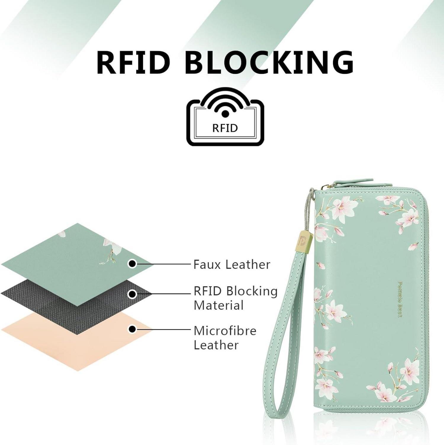 Damen Geldbörse Langformat RFID-Blockierung Grün viele Fächer