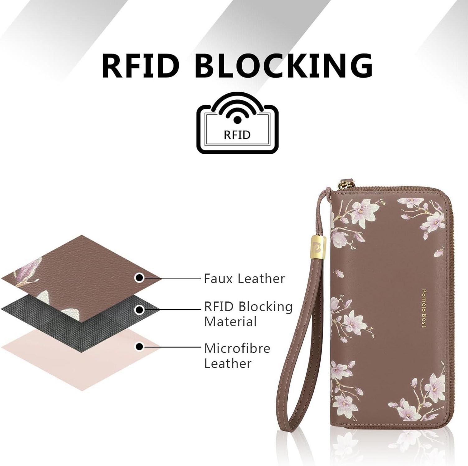 Damen Geldbörse RFID groß Langformat Blumen Prägung dunkelviolett