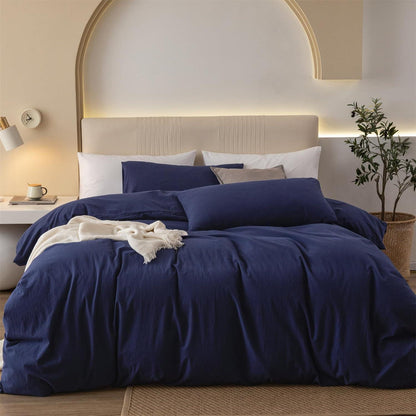 3-teiliges Bettwäsche-Set 220x240 Baumwolle Marineblau