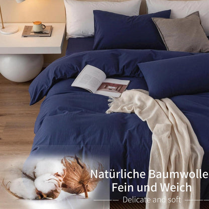 3-teiliges Bettwäsche-Set 220x240 Baumwolle Marineblau