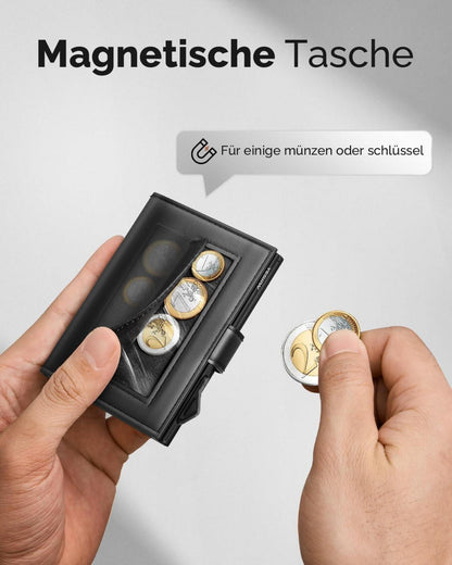 YESIIW RFID Geldbörse Herren Slim Wallet mit Münzfach Knopfschließung Schwarz