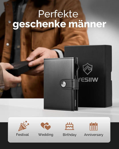 Herren Geldbörse RFID Kartenetui Slim Wallet Trifold Schwarz Magnetisch