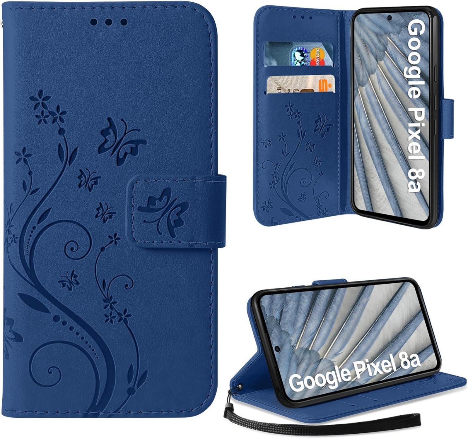 AROYI Google Pixel 8A 5G Leder Wallet Flip Hülle Dunkel Blau