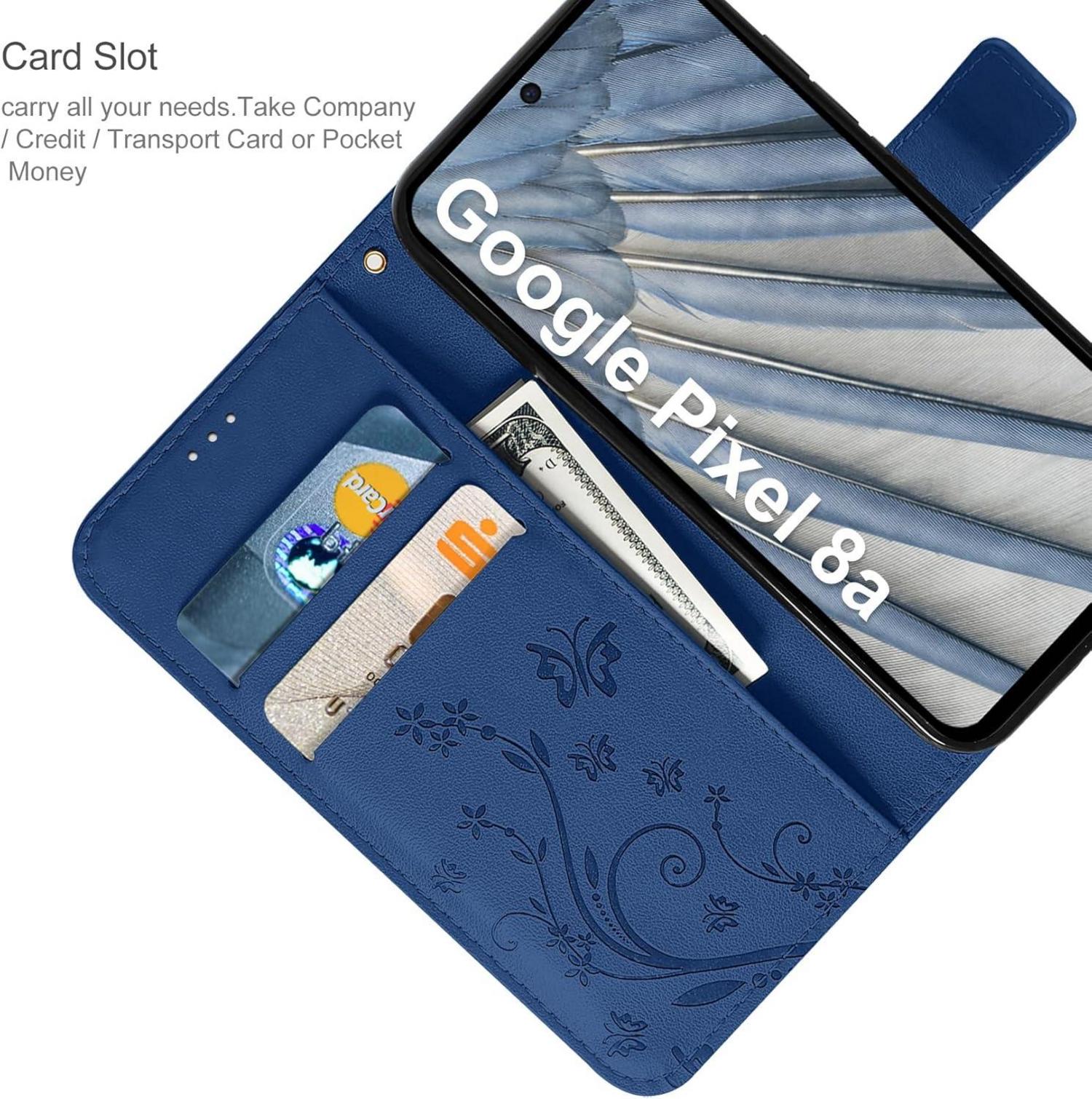 Google Pixel 8A 5G Leder Flip Wallet Hülle Schutzhülle Blau