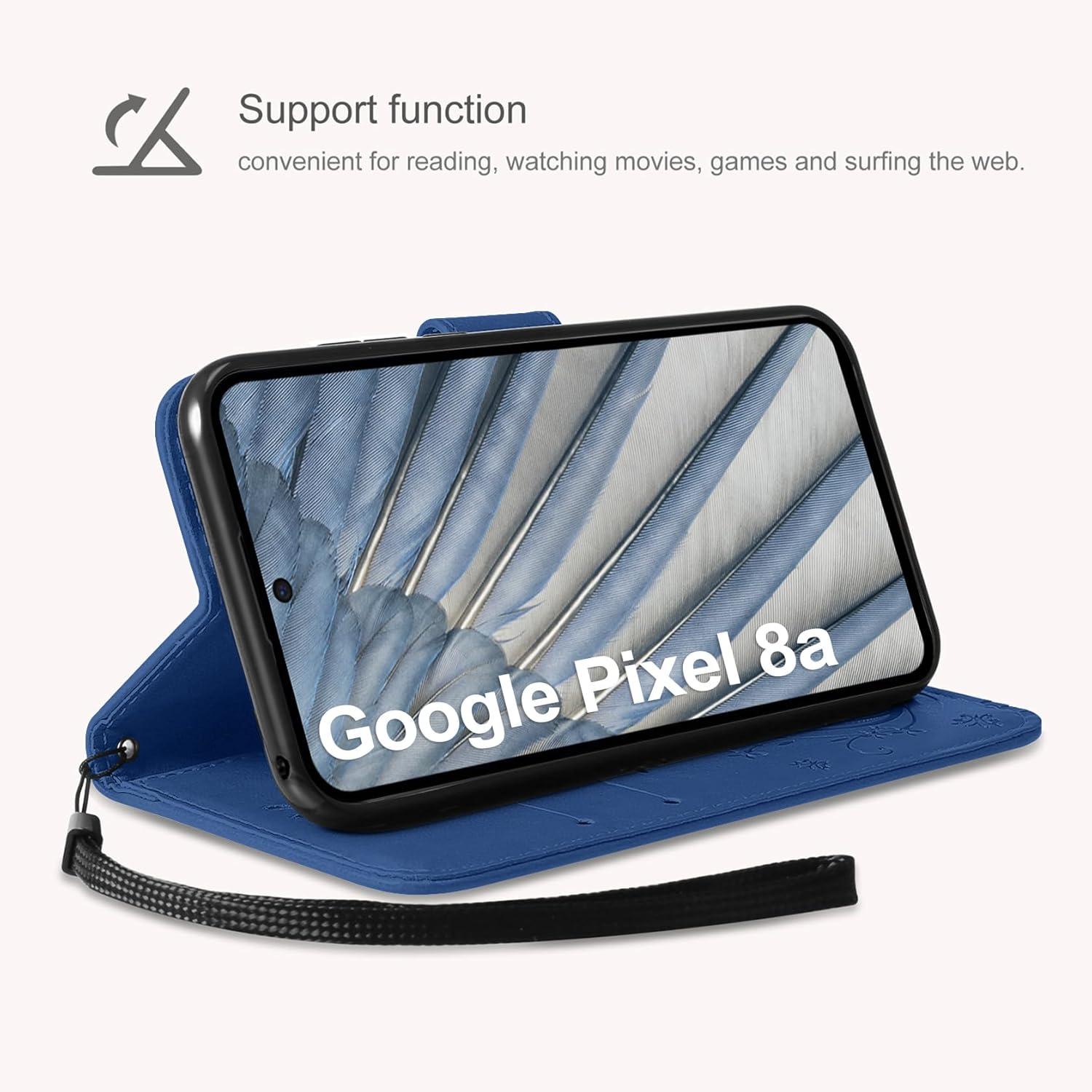 AROYI Google Pixel 8A 5G Leder Wallet Flip Hülle Dunkel Blau