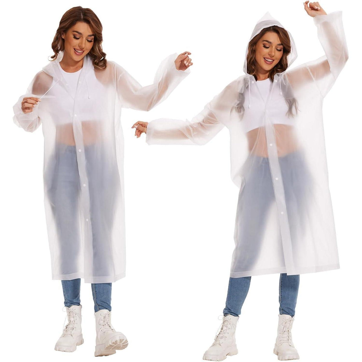 2er Pack Regenponcho Damen Herren, Wasserdicht Transparent, Größe L