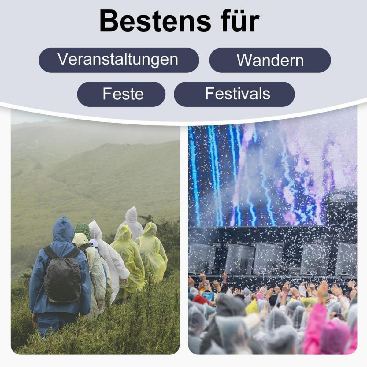 2er Pack Regenponcho Damen Herren, Wasserdicht Transparent, Größe L
