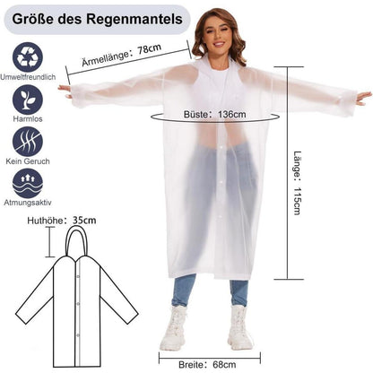 2er Pack Regenponcho Damen Herren, Wasserdicht Transparent, Größe L
