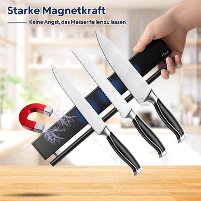 Magnetleiste Messerhalter mit Haken 30 cm Schwarz inkl. Klebeband