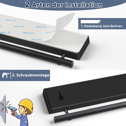 Magnetleiste Messerhalter 30 cm Schwarz, magnetisch, selbstklebend, inkl. Haken