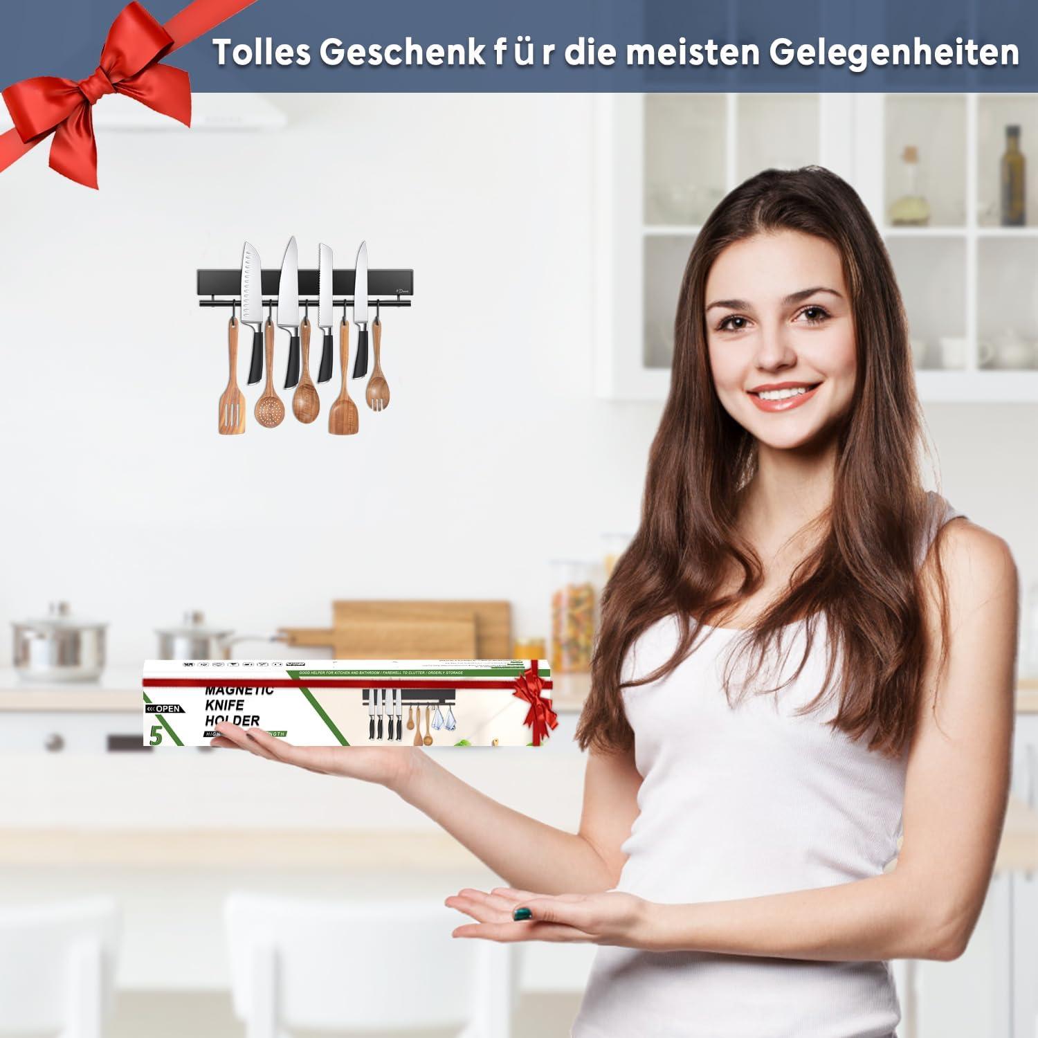 Magnetleiste Messer 30 cm mit 5 Haken, schwarz, selbstklebend