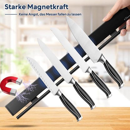 Magnetleiste für Messer und Utensilien 59 cm mit 15 Haken Schwarz