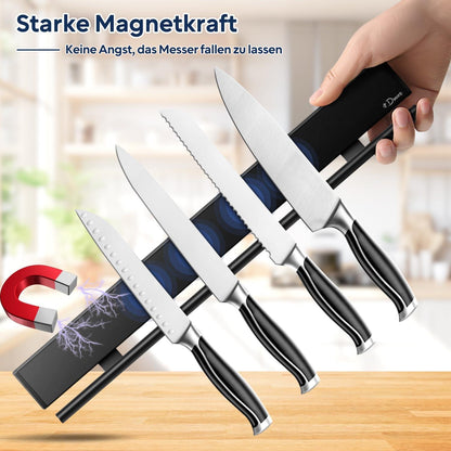 Magnetleiste Messerhalter mit 10 Haken Schwarz 43 cm magnetisch magnetisch inkl. Klebeband Schrauben Utensilien